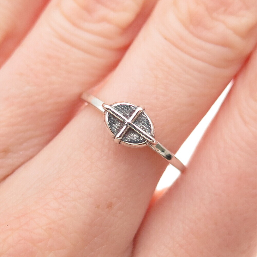 Hagit Gorali 925 Sterling Silver Vintage Cross Modernist Oxidized Ring Size 6